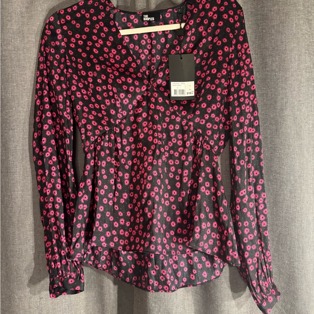 The Kooples Black and Pink Floral Blouse